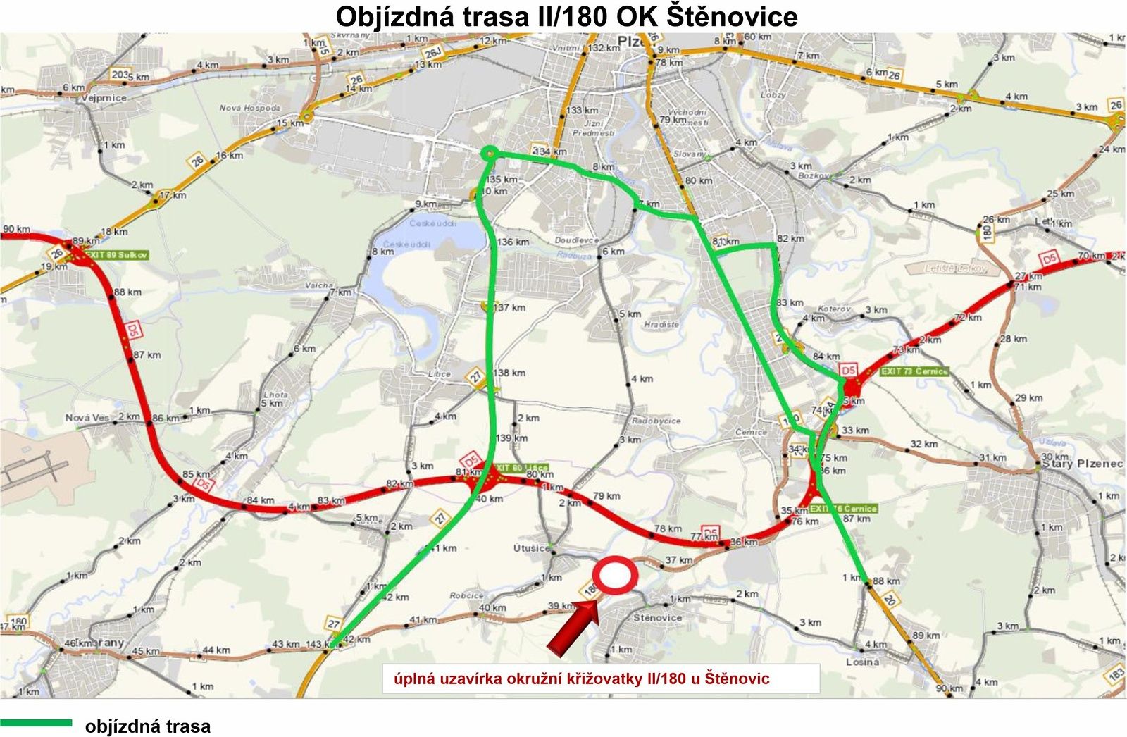 Štěnovický kruhový objezd uzavřen - řidiče čeká objížďka