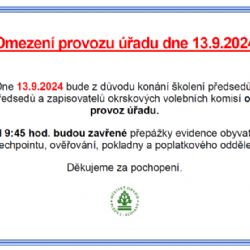 Omezení provozu úřadu dne 13.9.2024