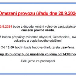 Omezení provozu úřadu dne 20.9.2024