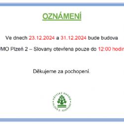 Omezení provozu úřadu dne 23.12.2024 a 31.12.2024
