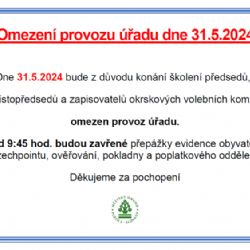Omezení provozu úřadu dne 31.5.2024