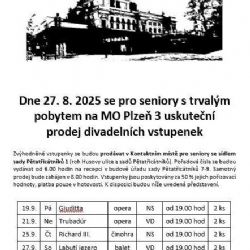 Prodej divadelních vstupenek pro seniory na měsíc září