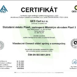 Úřad městského obvodu Plzeň 3 obhájil certifikát kvality ISO 9001:2016