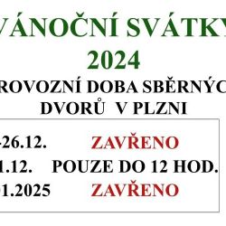 Vánoční provozní doba sběrných dvorů v Plzni