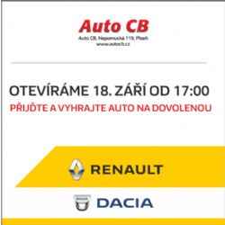 Přijďte do AUTO CB v Plzni vyhrát Renault na dovolenou!