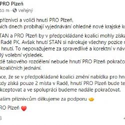 Hnutí Pro Plzeň varuje před odchodem z volební koalice vedené Bernardem