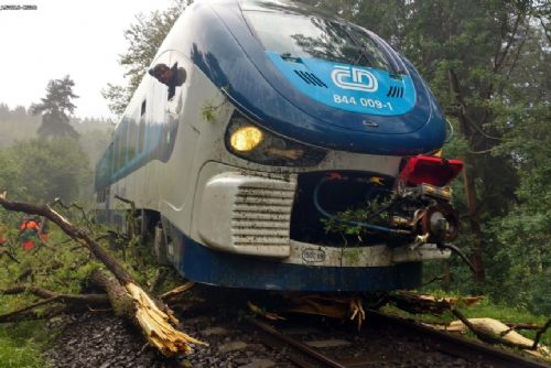 Foto: Na domažlické trati najel vlak do stromu, cestující odvezla náhradní souprava 