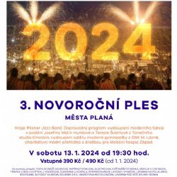 Novoroční ples města Planá se koná v sobotu 13. 1. 2024