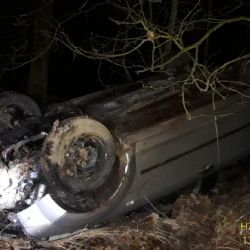 Po střetu se zvířetem skončilo auto u Holýšova na střeše