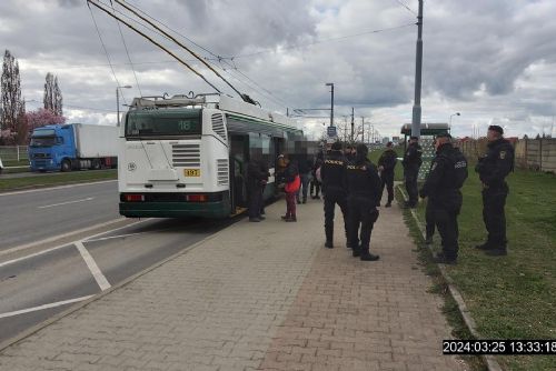 Foto: Strážníci, revizoři  a policisté kontrolovali na Borských polích cestující
