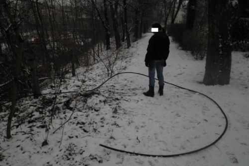 Foto: Zlodějka na Borech za sebou táhla dvacetimetrový kabel 