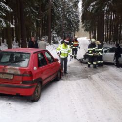 Ledovka v lese u Bušovic způsobila nehodu, dvě zranění 