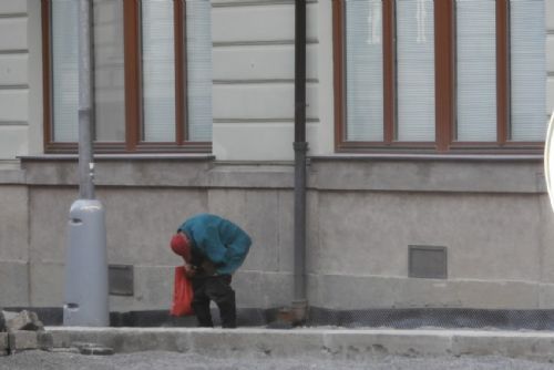 Foto: Muž kálel na chodníku v centru Plzně. Do parku by nedošel