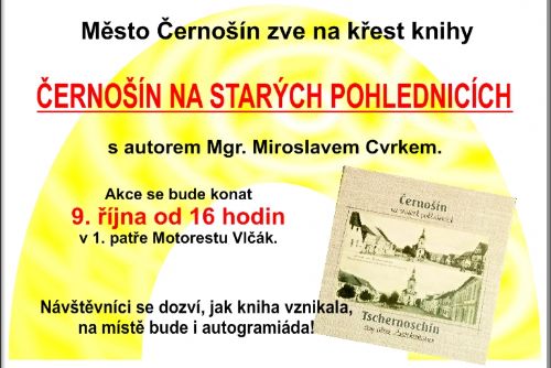 Foto: Pozvánka na křest knihy Černošín na starých pohlednicích