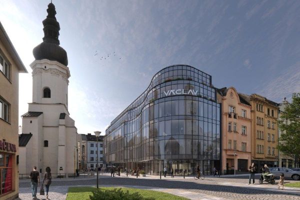 Polyfunkční dům Václav v centru Ostravy má hrubou stavbu hotovou. Dokončení je plánováno na květen 2027