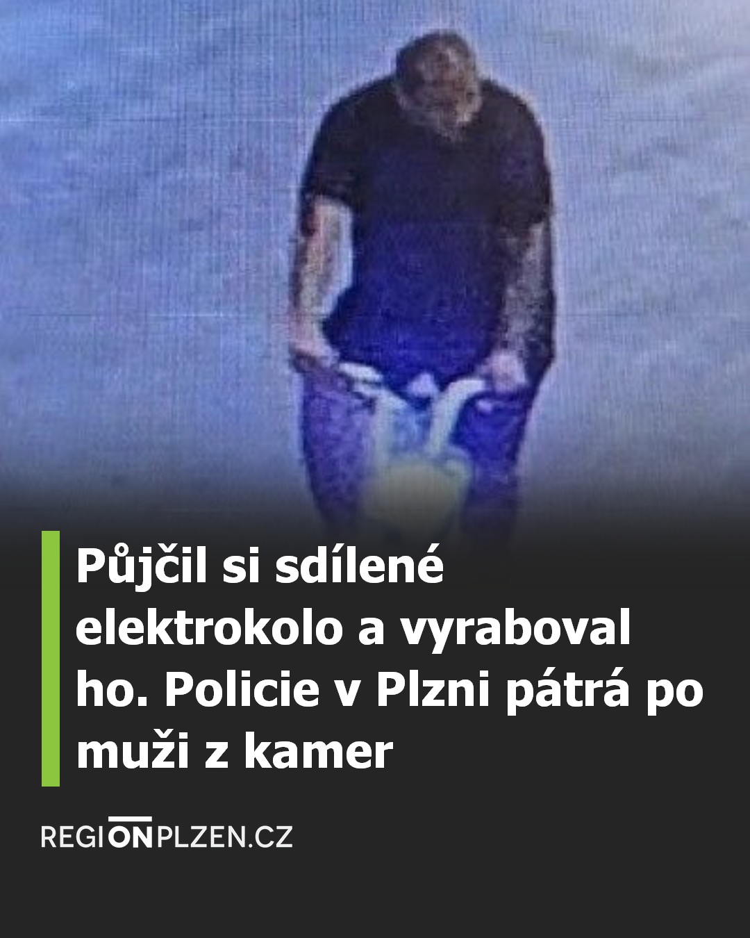 Půjčil si sdílené elektrokolo a vyraboval ho. Policie v Plzni pátrá po muži z kamer