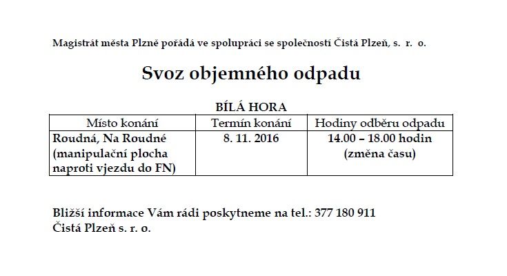8. listopadu proběhne svoz objemného odpadu