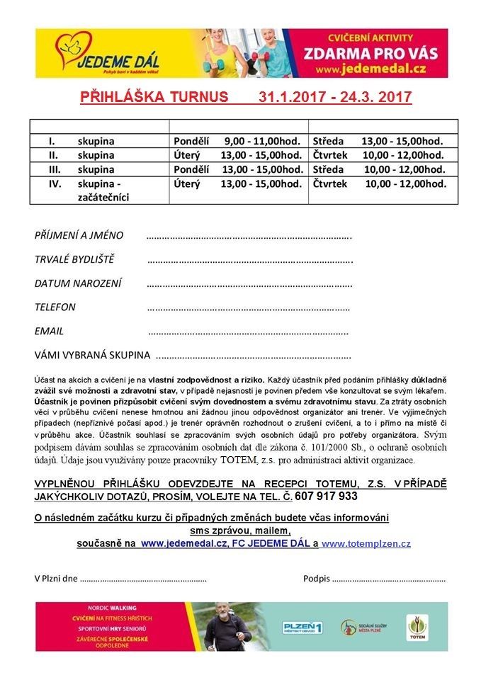 Aktualizace termínů Jedeme dál – Kurz 30. 01. 2017 – 24. 03. 2017