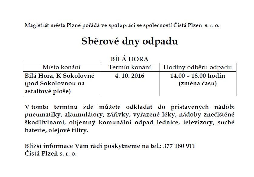 Občané z Bílé Hory mohou uložit nadměrný odpad do kontejneru v úterý 4. října