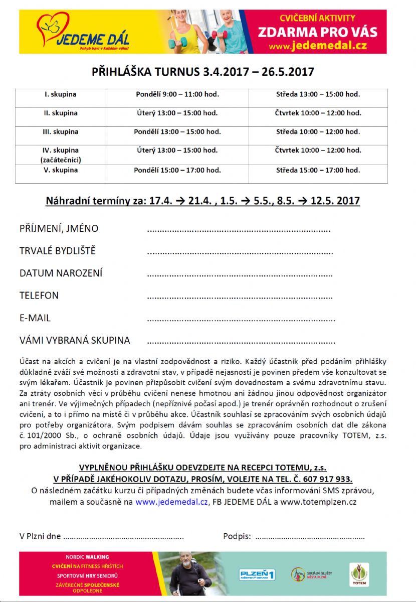 Přihlášky na nový kurz duben - květen