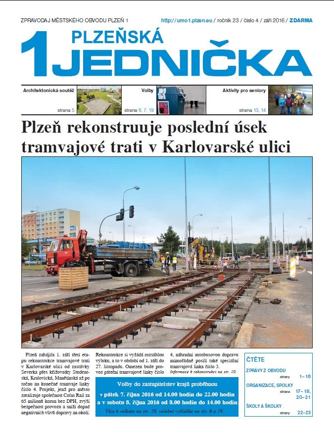 Zpravodaj obvodu Plzeňská jednička - září 2016 putuje do schránek obyvatel obvodu