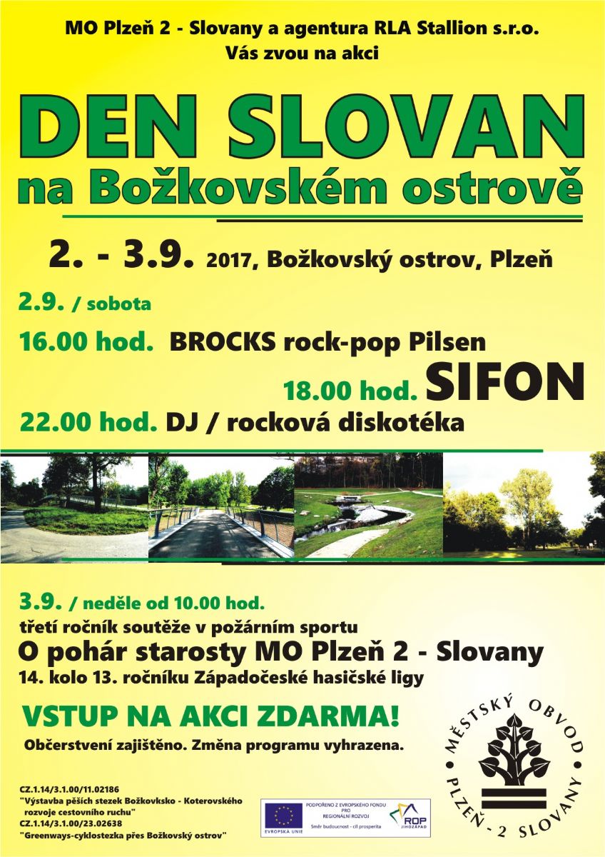 Den Slovan a hasičská soutěž se uskuteční na Božkovském ostrově