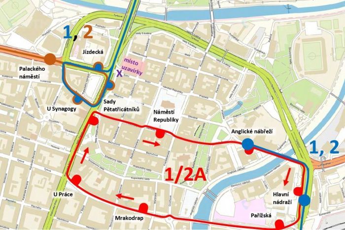 Dne 23.8. bude výluka na tramvajové trati linky č. 1 a 2