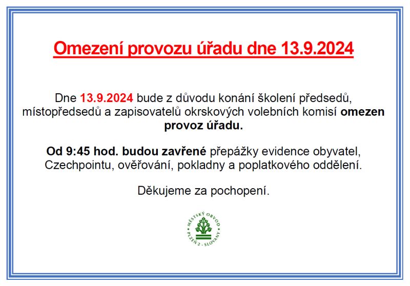 obrázek: Omezení provozu úřadu dne 13.9.2024