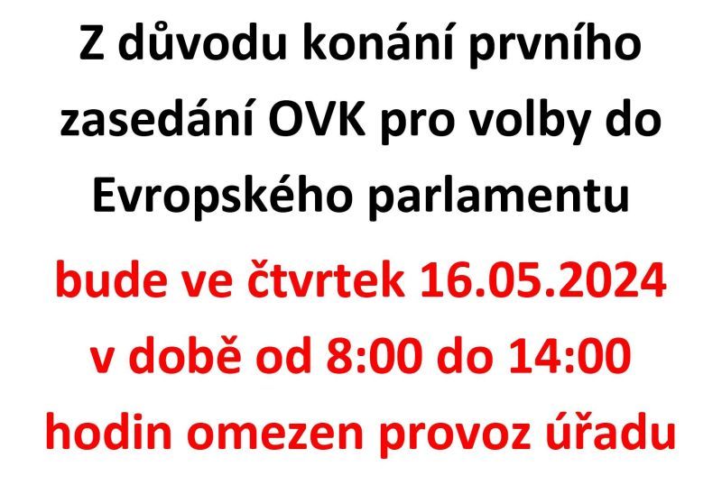 Omezení provozu úřadu dne 16. 5. 2024