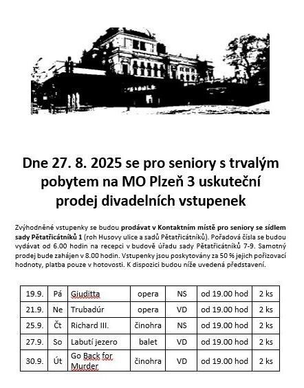 Prodej divadelních vstupenek pro seniory na měsíc září