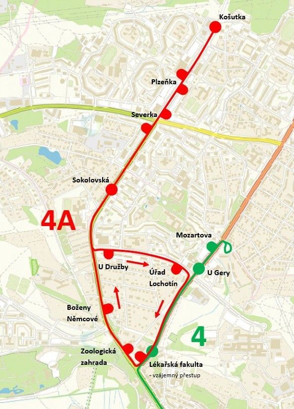 Výluka tramvajové dopravy na lince 4 v úseku Zoologická zahrada – Košutka