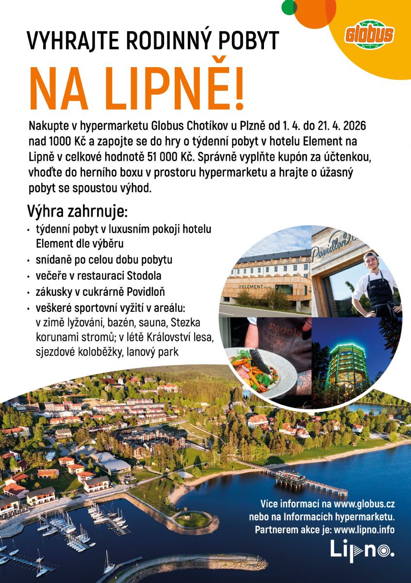 Soutěž o rodinný pobyt na Lipně s Globusem Chotíkov