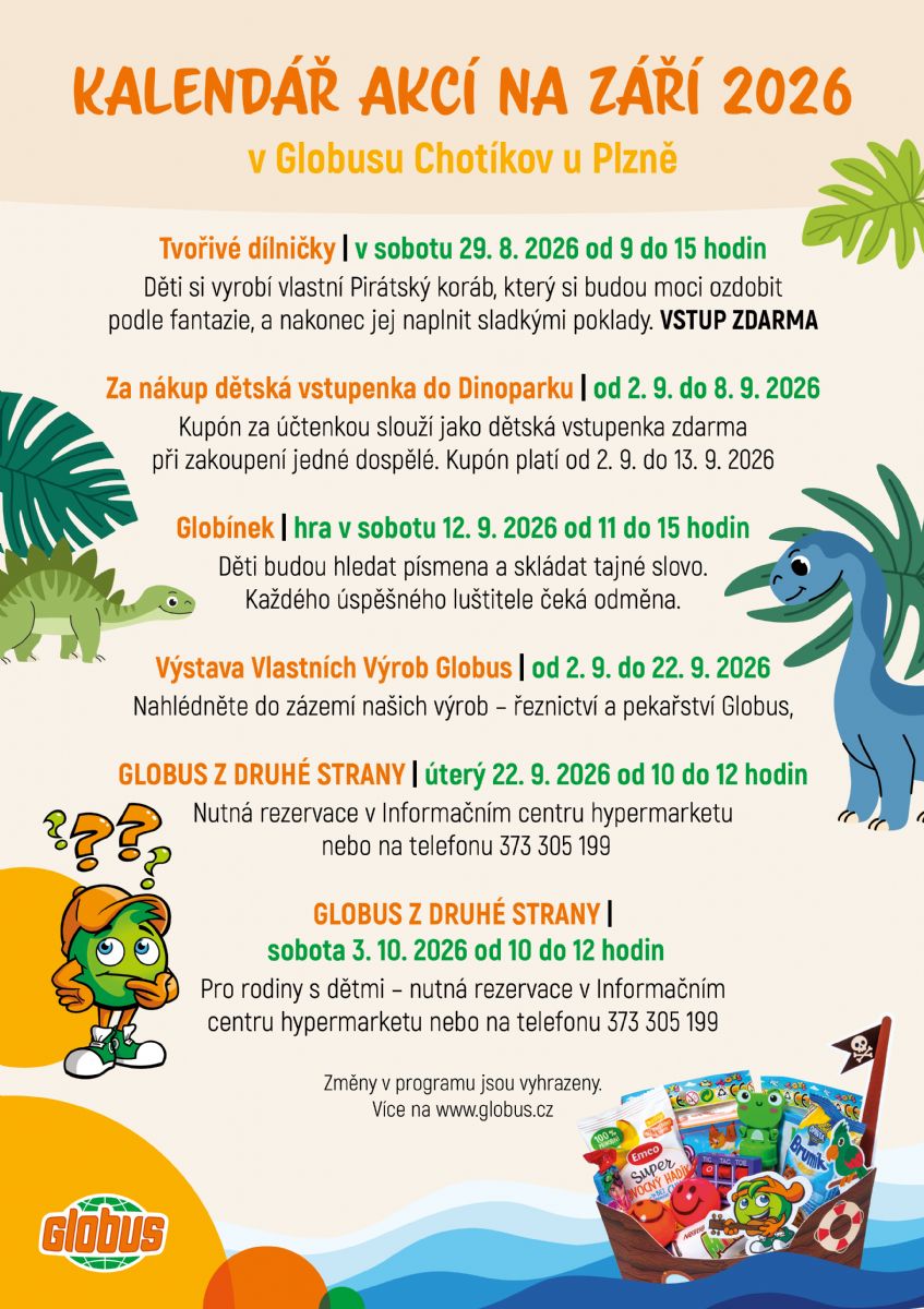 Kalendář zářijových akcí v Globusu Chotíkov