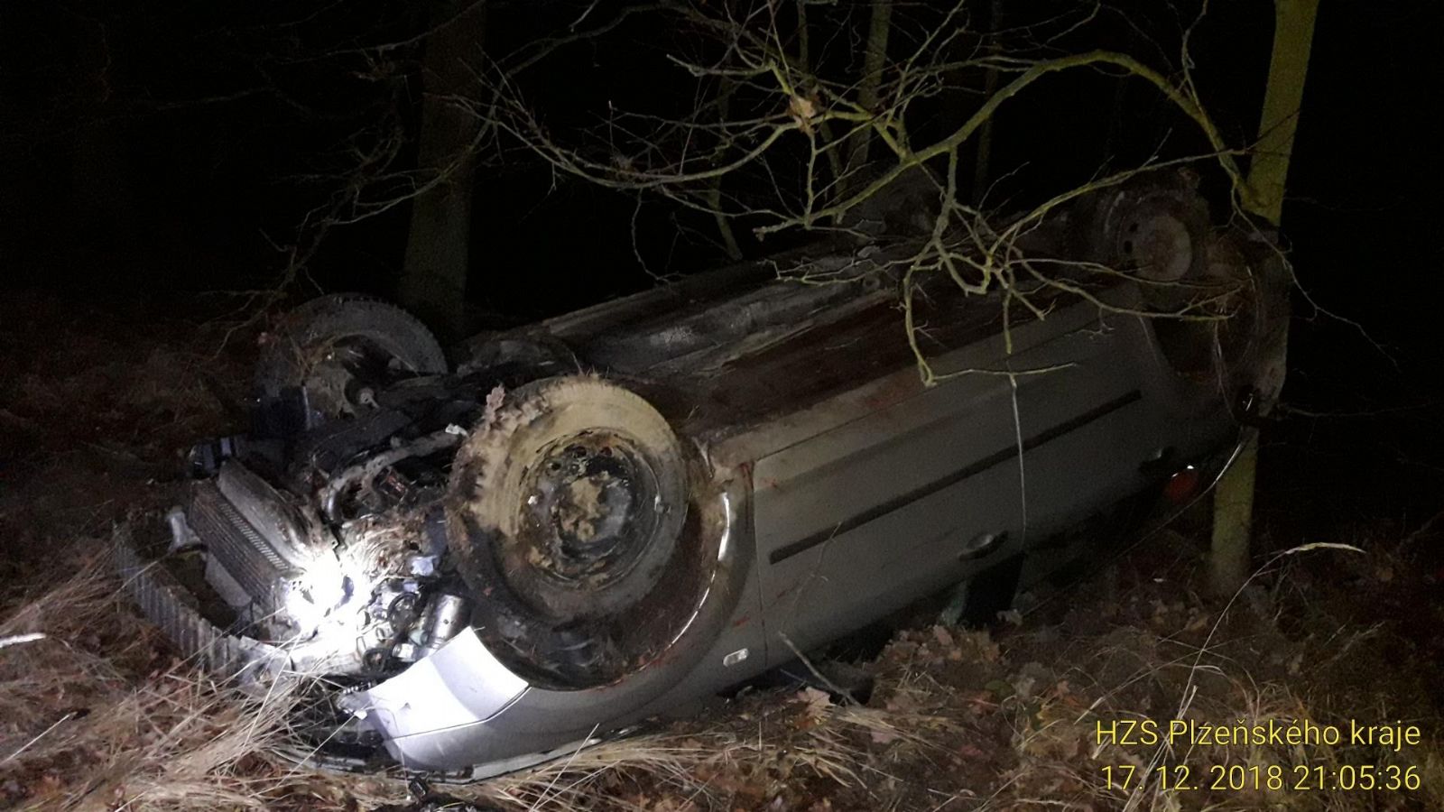 obrázek: Po střetu se zvířetem skončilo auto u Holýšova na střeše