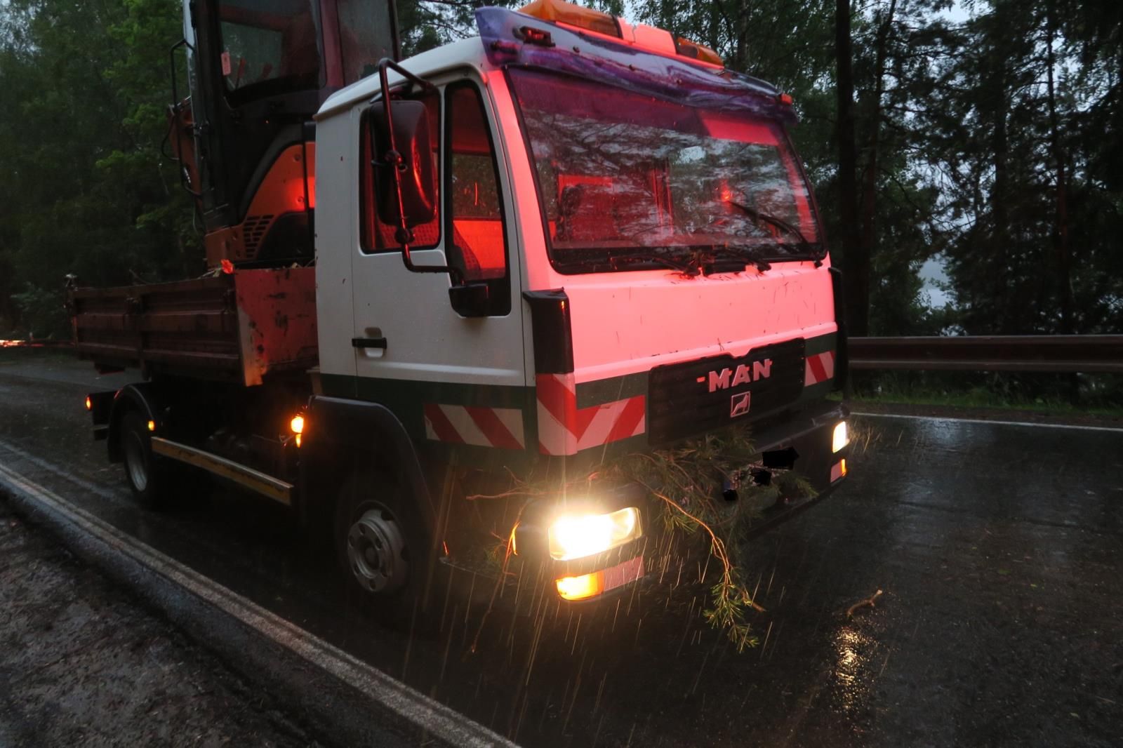 obrázek: U Zelené Lhoty spadl při bouřce strom na auto