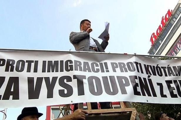 obrázek: Protest proti imigraci a za vystoupení z EU přilákal stovky lidí