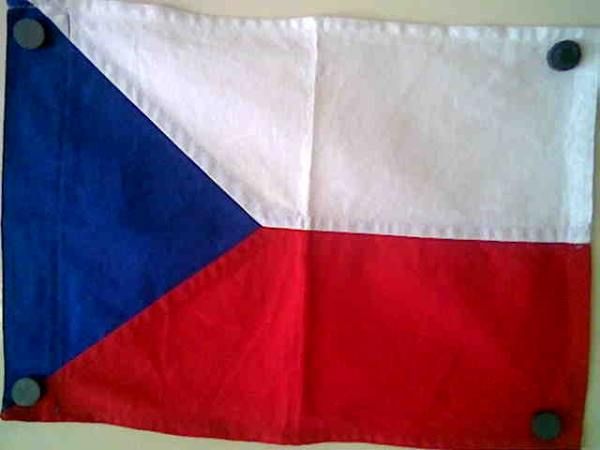 obrázek: Z Plzně pluje do Prahy vor. Pohání ho klín s českou vlajkou