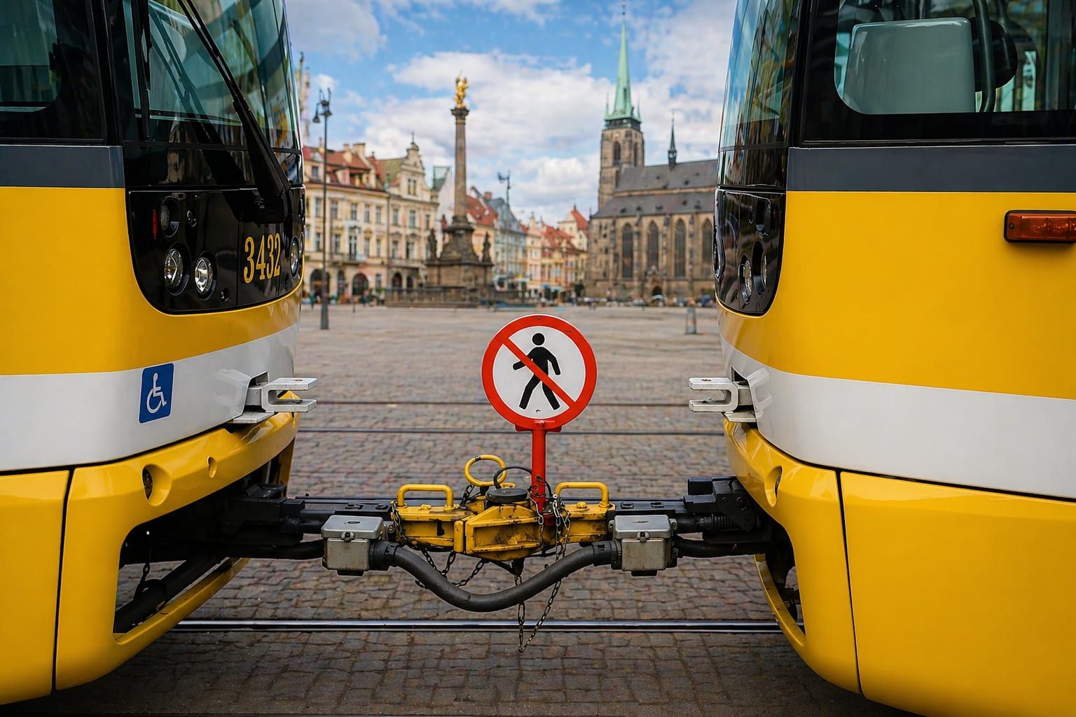 Plzeňské tramvaje mají nové výstražné cedule. Mají zabránit riskantnímu přelézání mezi vozy
