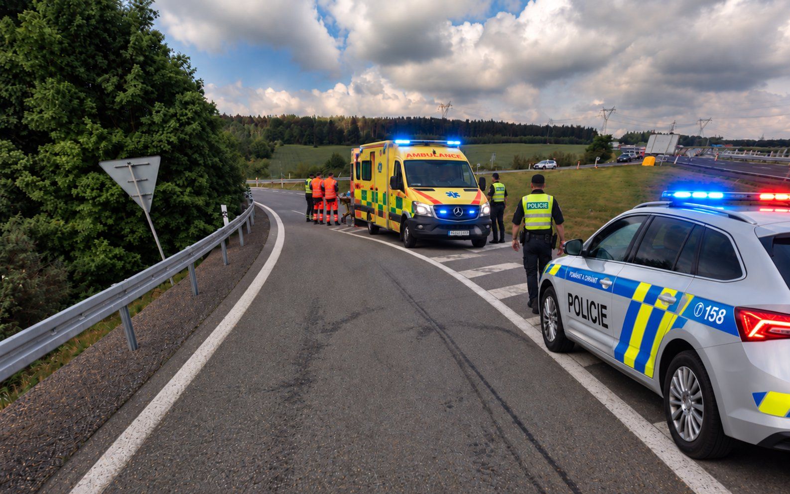 Tragédie na přivaděči k D5. Sedmdesátiletý motorkář po smyku narazil do svodidel a zemřel