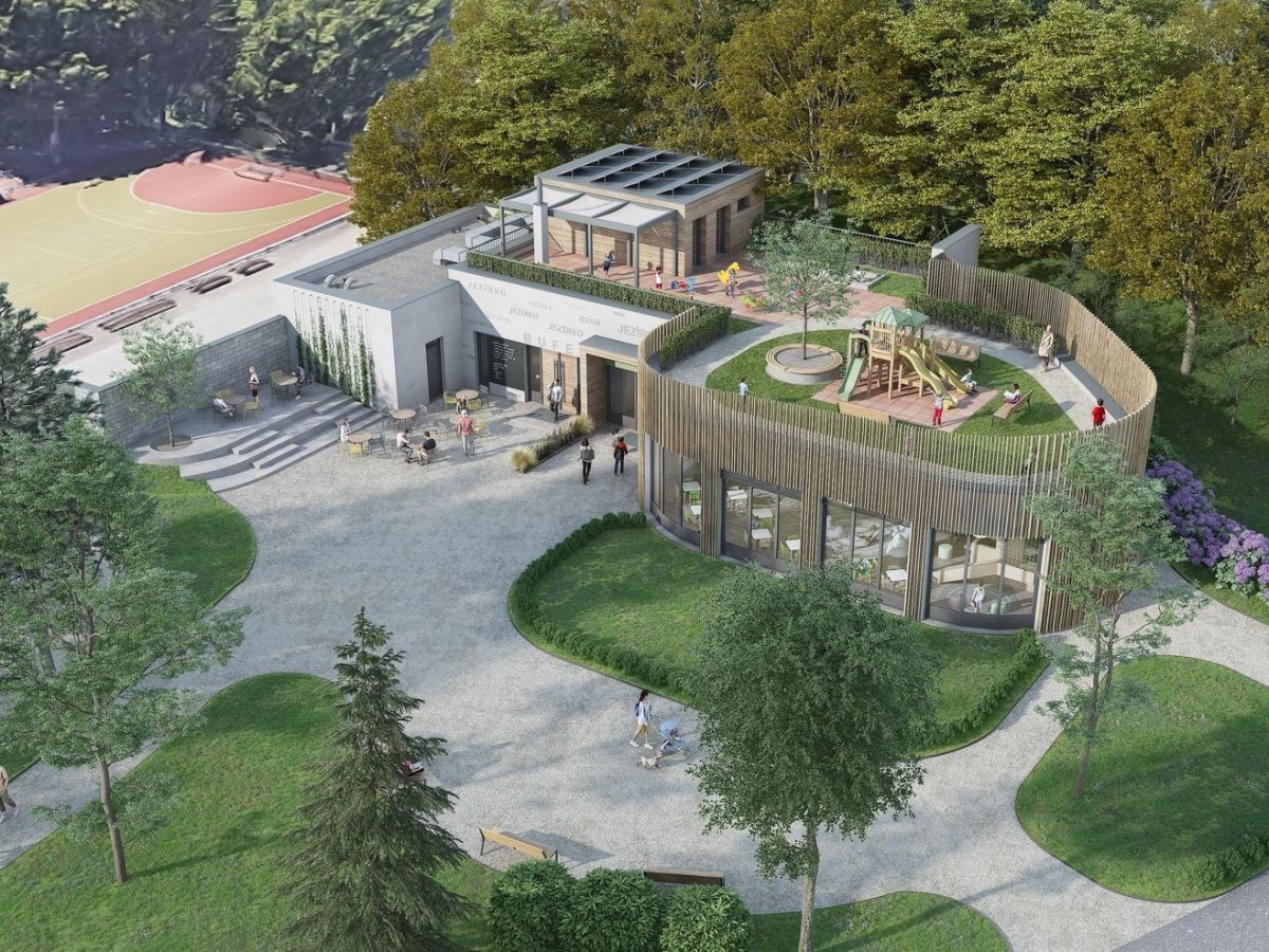 U jezírka vyrostl dům pro 24 dětí se zelenou střechou