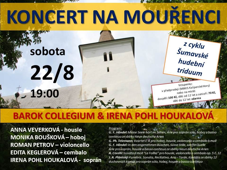 obrázek: Mouřenec zve v sobotu na koncert Barok collegia a Ireny Pohl Houkalové