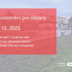 Sport park 1 bude během úterý 2. prosince uzavřen