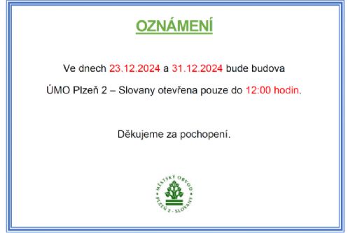 Foto: Omezení provozu úřadu dne 23.12.2024 a 31.12.2024
