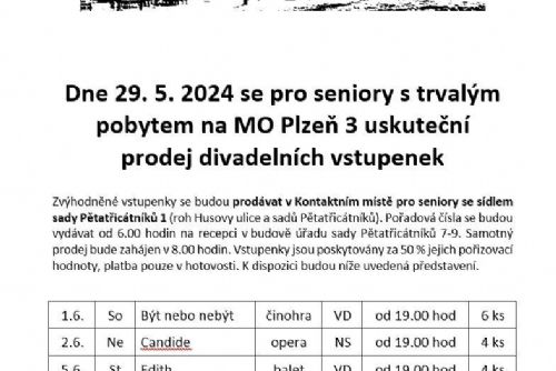 Foto: Prodej vstupenek pro seniory z MO Plzeň 3 na měsíc červen 2024