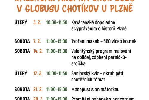 obrázek:Kalendář akcí na únor 2026 v Globusu Chotíkov