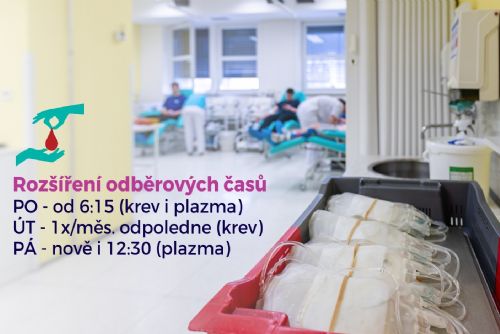 Foto: Klatovské transfuzní pracoviště rozšiřuje provozní dobu