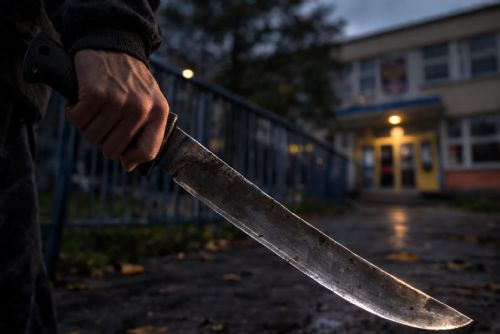 obrázek:Muž s mačetou u školy v Nezvěsticích čelí obvinění z výtržnictví a vyhrožování