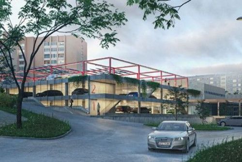obrázek:Lochotín čeká večerní zkouška osvětlení. Parkovací dům Atom míří ke kolaudaci